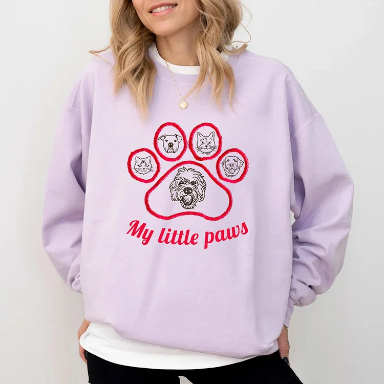 My Little Paws Personalized Pet Face Embroidered Sweatshirt Hoodie T-shirt With Paw Print