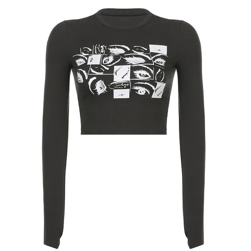 Brownm Brownm Dark Wind Eye Print Slim Long Sleeve T-Shirt Jacket Female 2023 Spring And Autumn INS New Top