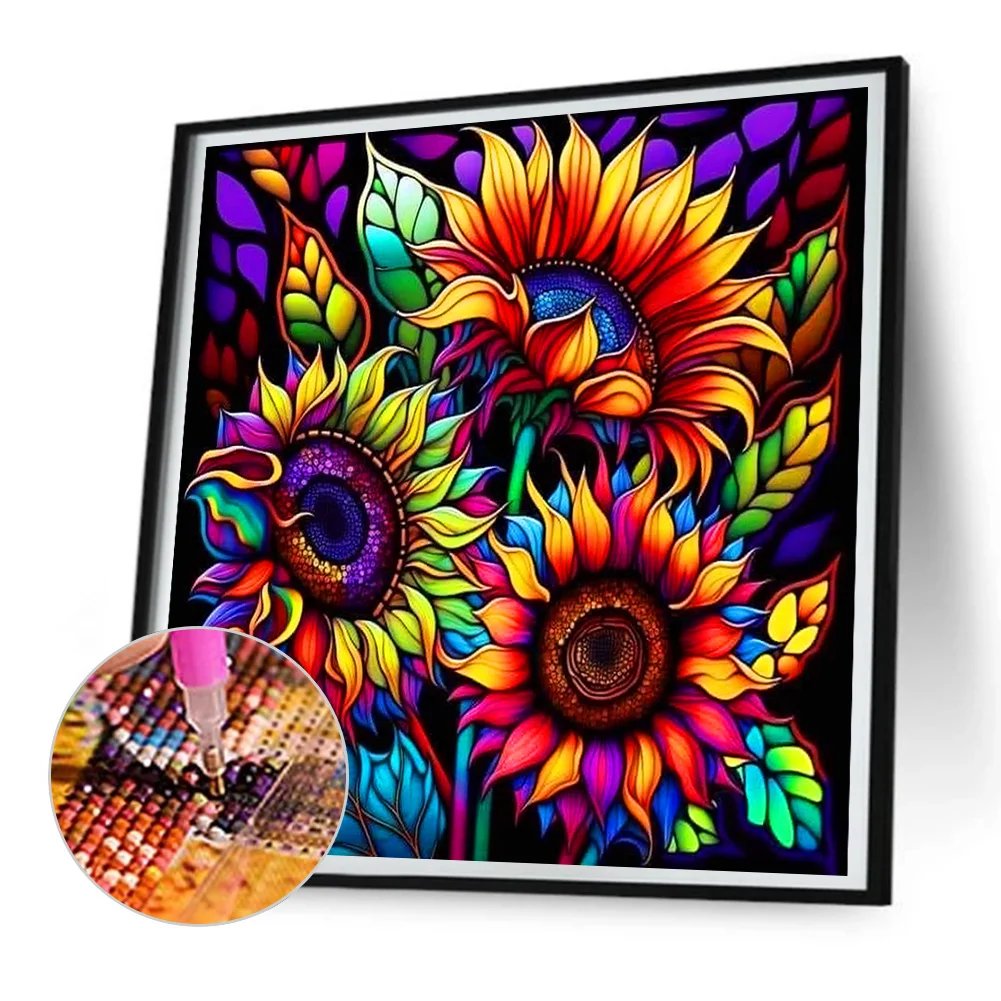 Diamond Painting - Full Round Drill - Stained Glass Sunflower(30*30cm)