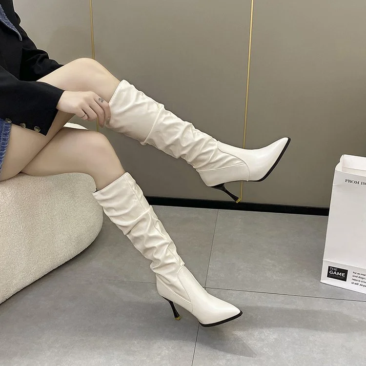 Yyvonne Folded High-Heeled Boots Women Autumn Tide And Piles Of Boots High But Knee-High Fashion Knight Boots