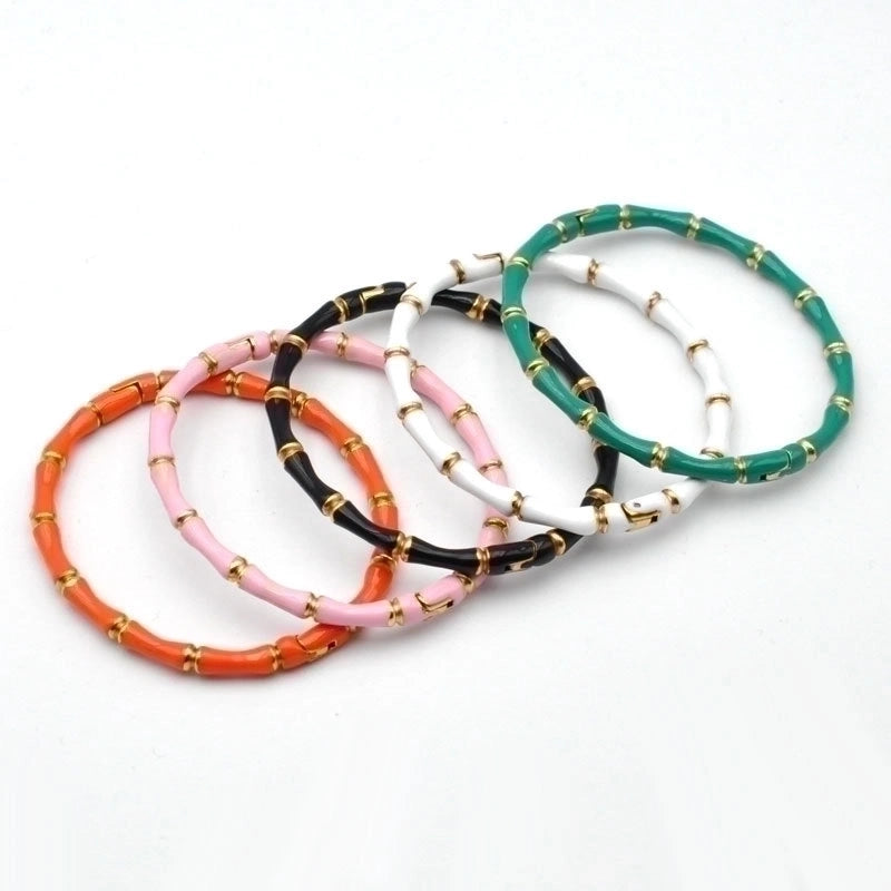 2 Pieces Elegant Vintage Style Bamboo Solid Color Stainless Steel Bangle In Bulk