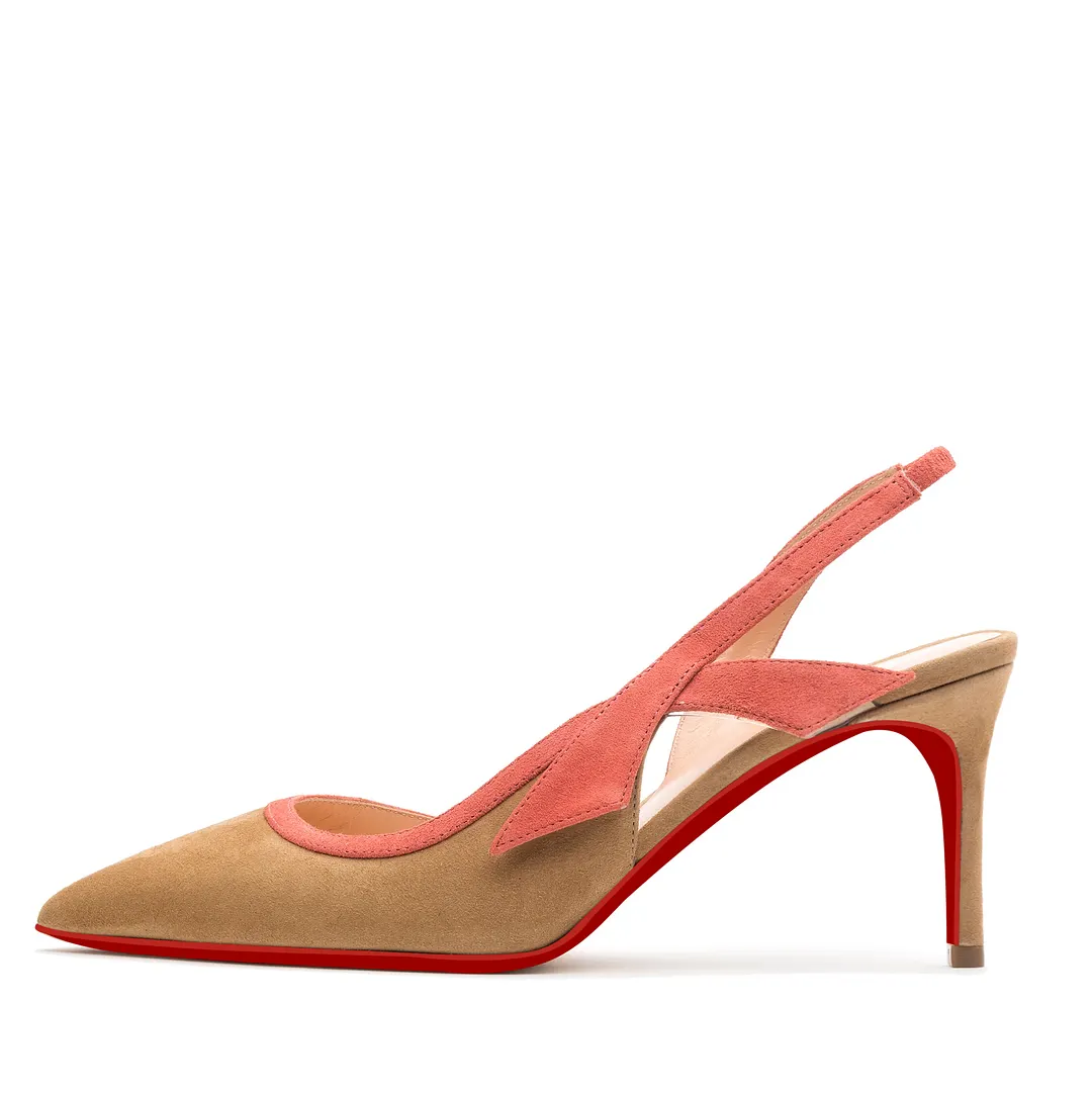 65mm Women's Pointed Toe Stitching Color Kitten Stillettos Slingback Red Bottoms Pumps Sandals-vocosishoes