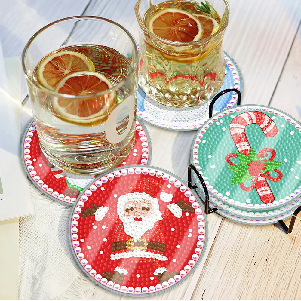 [Upgrade - Waterproof Coaster]6pcs DIY Christmas Coaster Set Holiday Christmas for Adults and Beginners(With Covers)