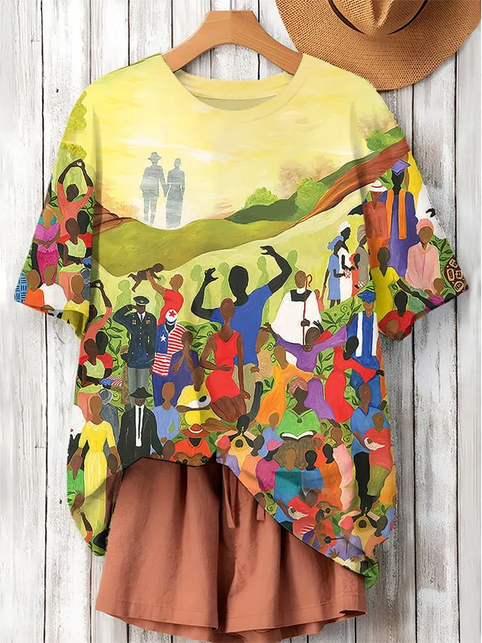 Women's Juneteenth Cheer Freedom and Independence Printed Short-Sleeved T-Shirt 