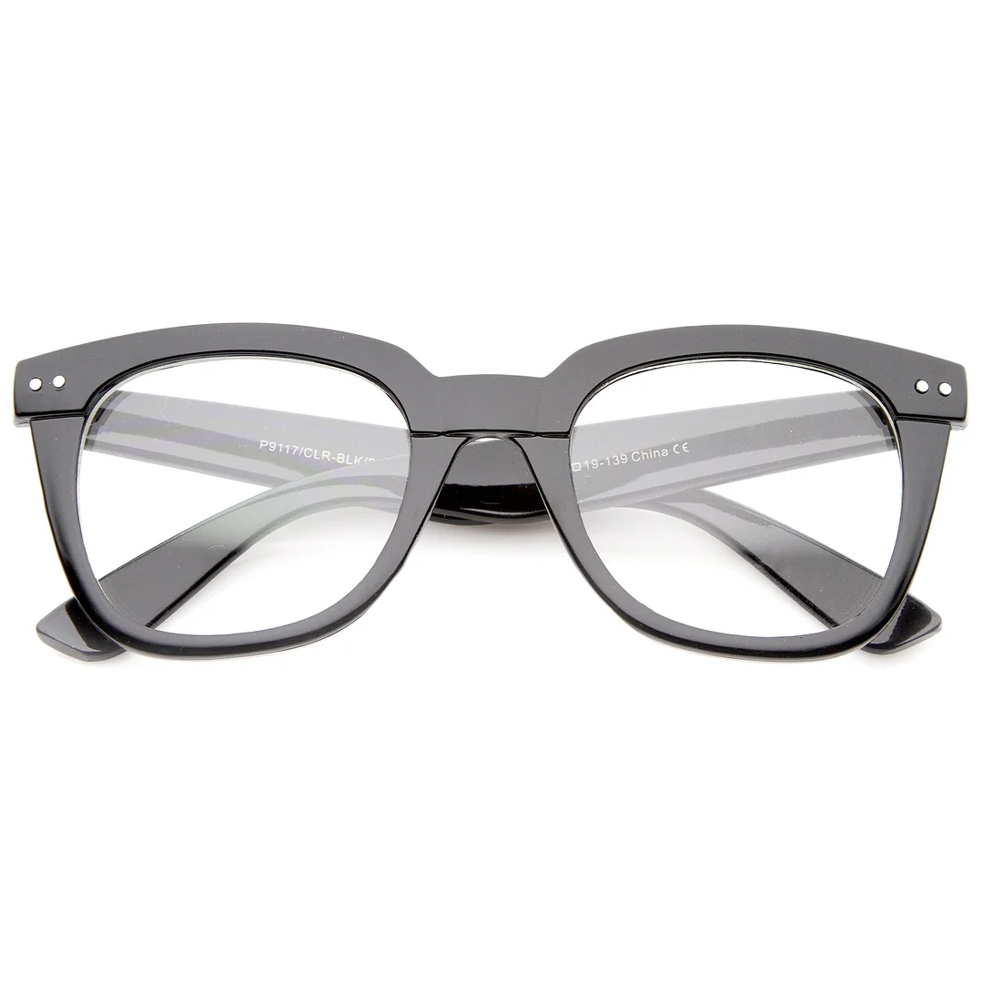 Modern Chunky Frame Wide Temple Clear Lens Square Horn Rimmed Glasses 51mm