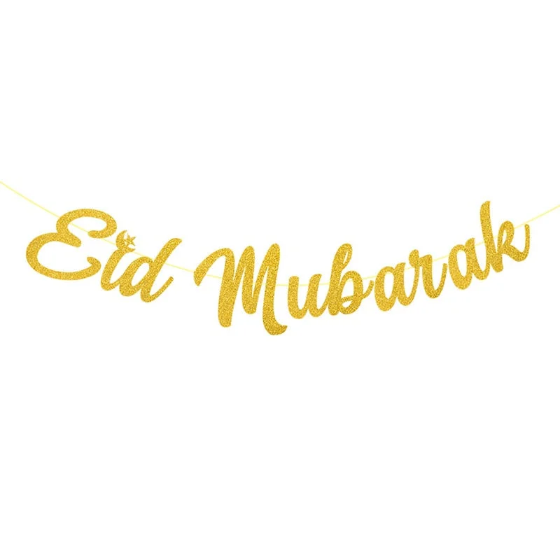 EID Mubarak Banner Glitter Star Moon Letter Paper Bunting Garland Islamic Muslim Party Ramadan Kareem Decorations for Home 2022