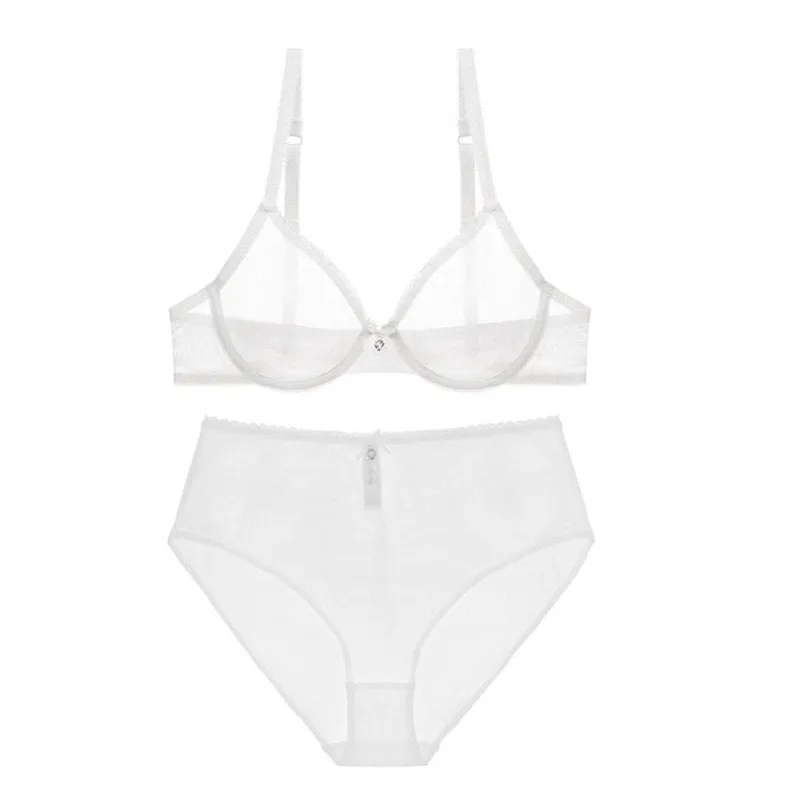 Varsbaby Sexy See-Through Underwear Transparent High-Waist Briefs Yarn Bra And Panty Set