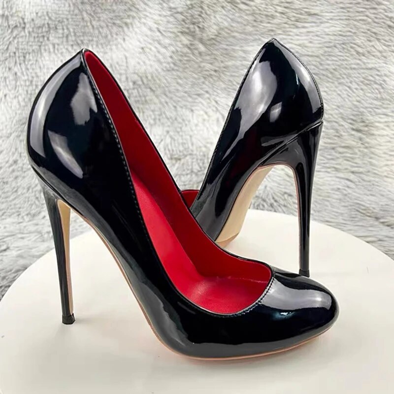 VCshoes 12cm/10cm High Heels Cute Mary Jane Black Red Inside Patent Leather White Stilettos Round Toe Pumps Birthday Party Shoes Ladies