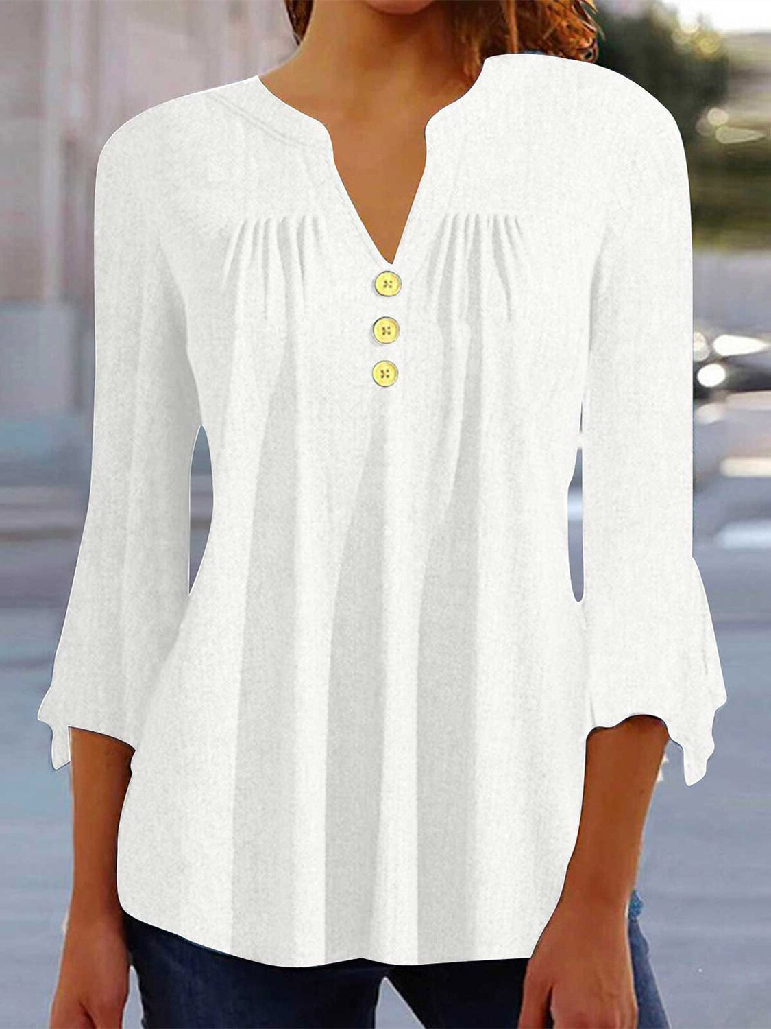 Women Long Sleeve V-neck Graphic Floral Printed Top