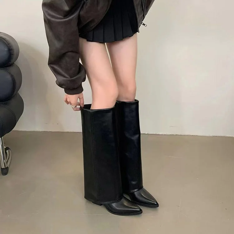 Yyvonne And Winter New Pointed Thick And Trouser Boots Girl Retro But Knee Boots High And Western Cowboy Boots Knight Boots
