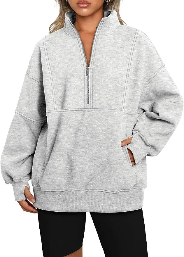 Nigikala Nigikala Women's Pocket Half-Zip Loose Leisure Splicing Collar Plus Velvet