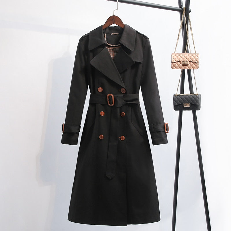 Dark Green Windbreaker Womens Long Spring and Autumn New British Style Temperament Drape