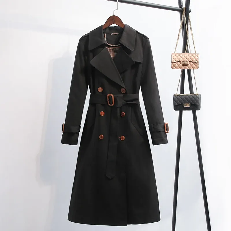 Dark Green Windbreaker Womens Long Spring and Autumn New British Style Temperament Drape