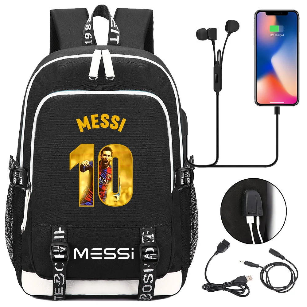 Buzzdaisy Get Your Little Messi Ready for School with our Lionel Messi Theme Backpack – Fits 15-inch Laptop, USB Charging Cable, and Ample Storage Space!
