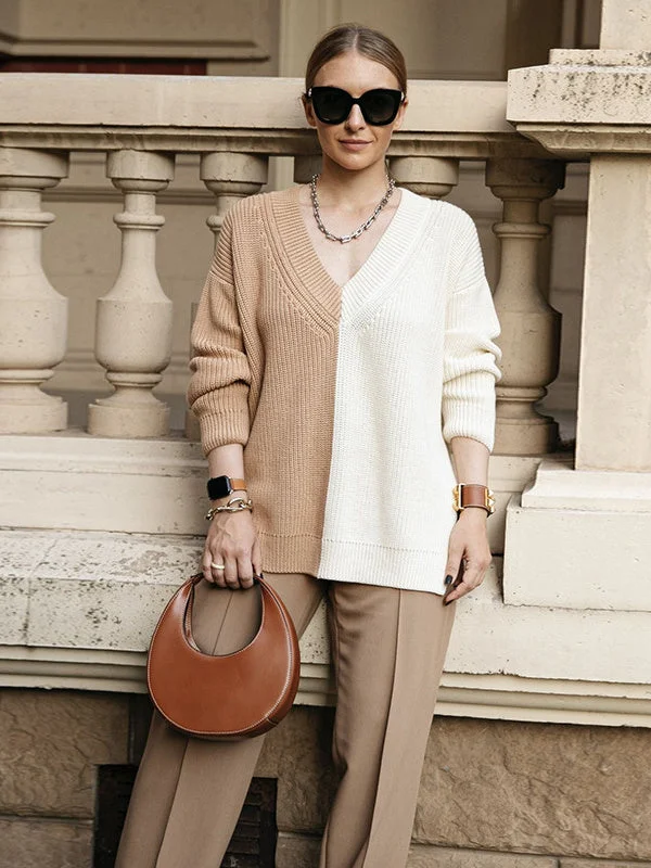 Women's Paneled V-neck Slouchy Long Sleeved Top