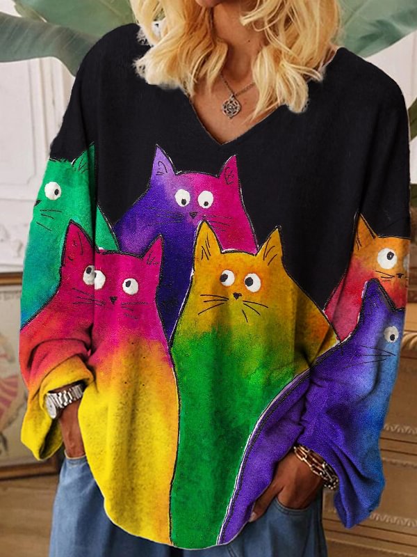 Artwishers Colorful Gradient Cats Art Oversize T Shirt