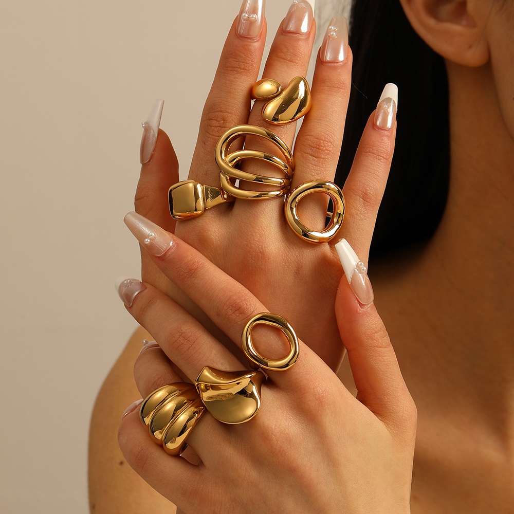 Hollow Open Titanium Steel Ring 18K Gold Line Special-Shaped Personality Winding Stainless Steel Exaggerated Ring