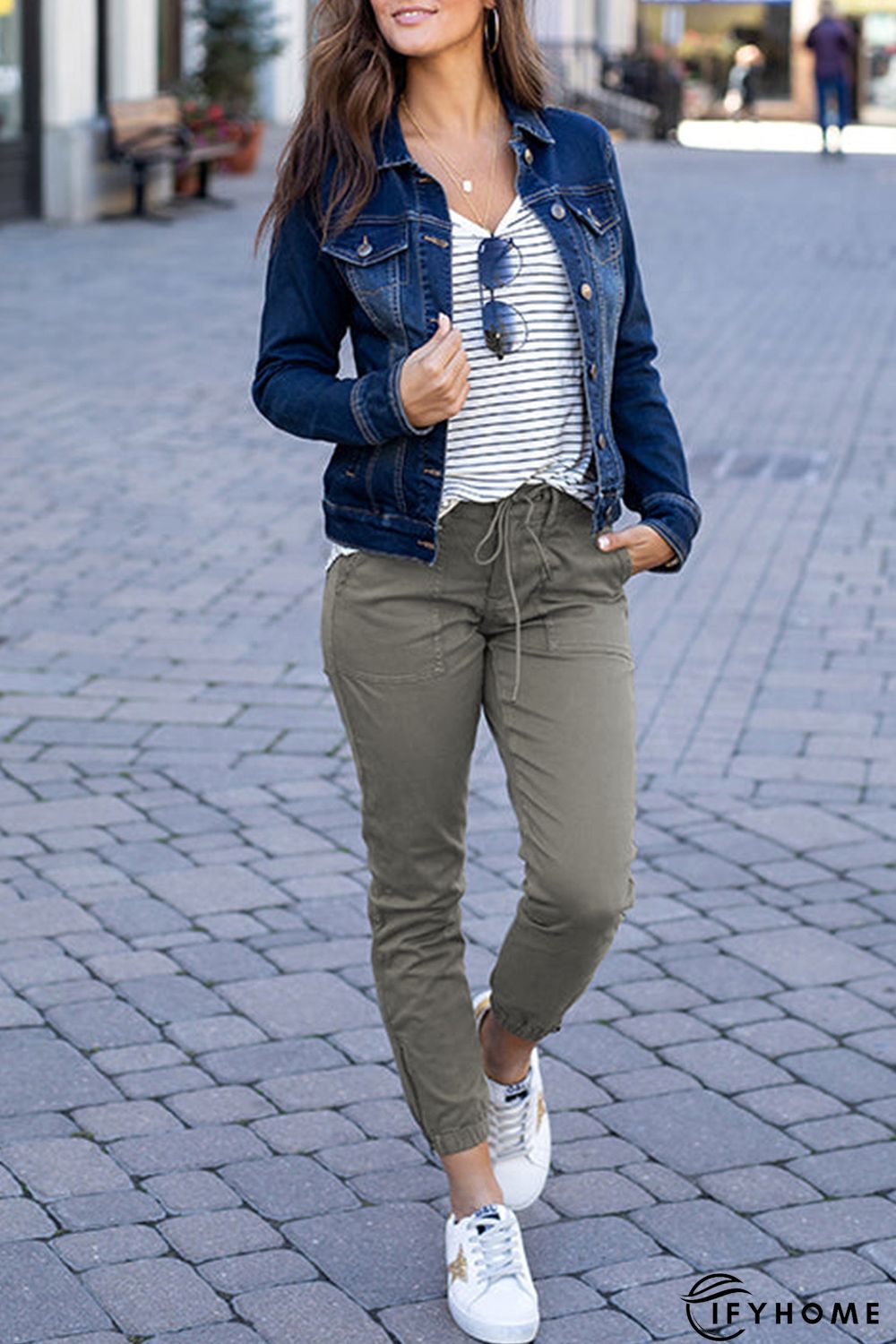 Green Slim Fit Pocketed Twill Jogger Pants | IFYHOME