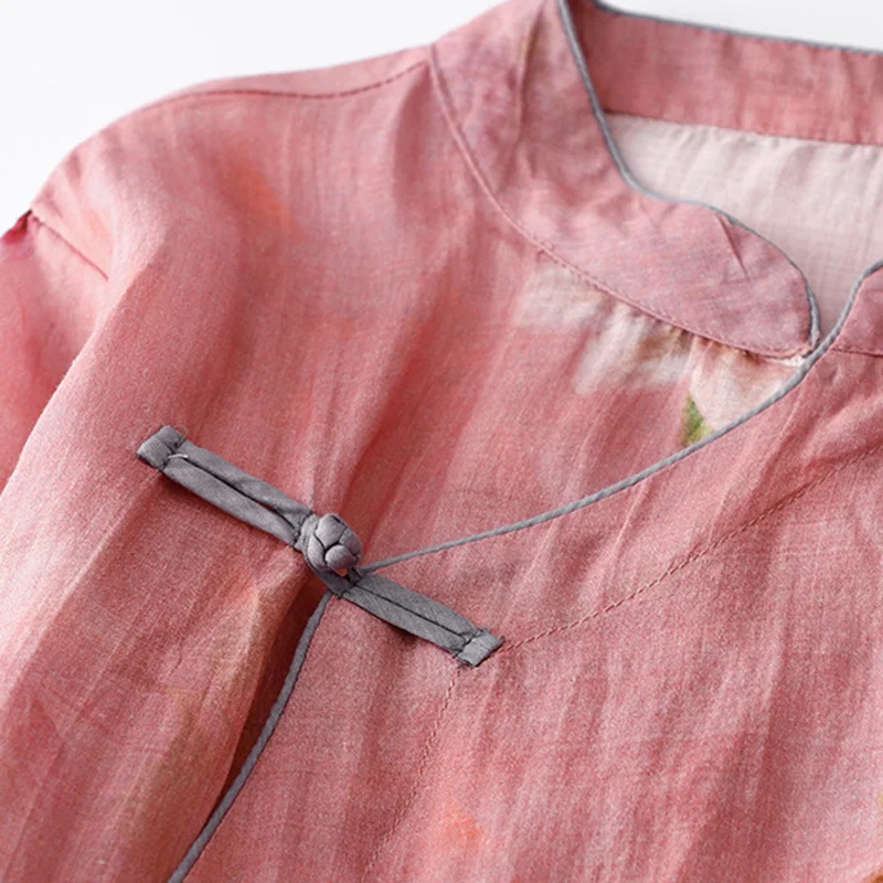 Vintage Japanese Art Floral Cotton Linen Maxi Dress