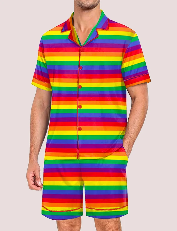 Men's Rainbow Pride Stripes Pride Month Love Is Love Print Pajama Set
