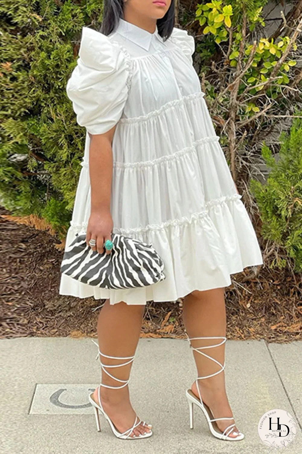 Pink Casual Solid Patchwork Buckle Fold Turndown Collar A Line Dresses