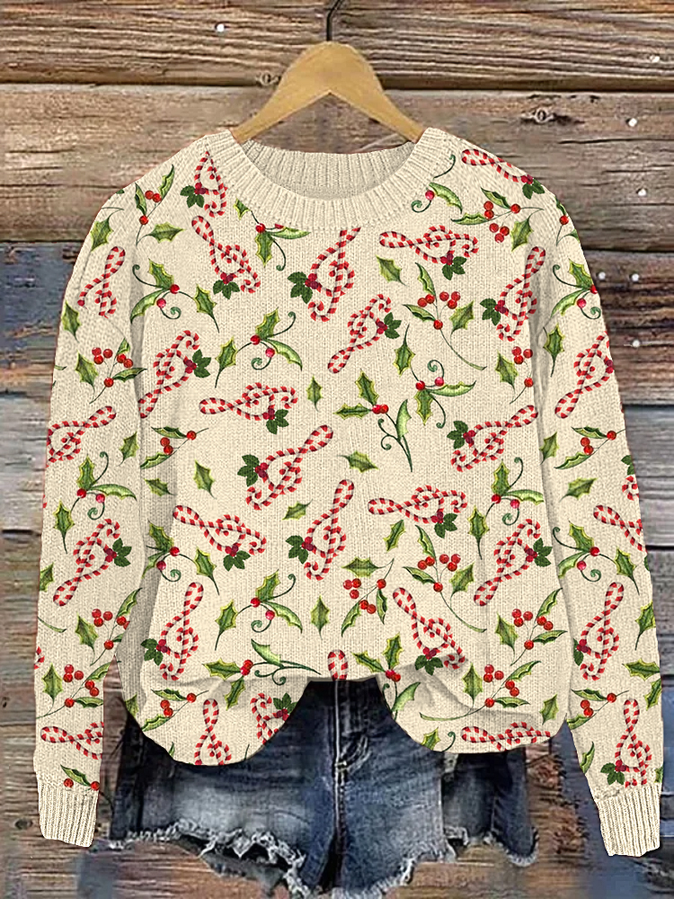Merry Christmas Candy Musical Notes Cozy Knit Sweater wearshes