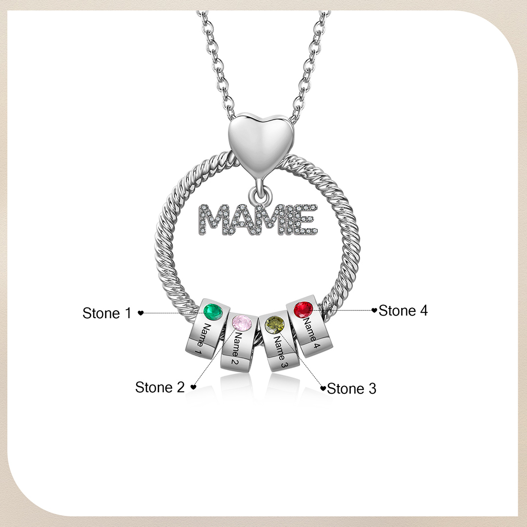 À ma Mamie - Collier Personnalisé Pendentif 4 Prénoms et Pierre de naissance Or/Argent｜Jessemade