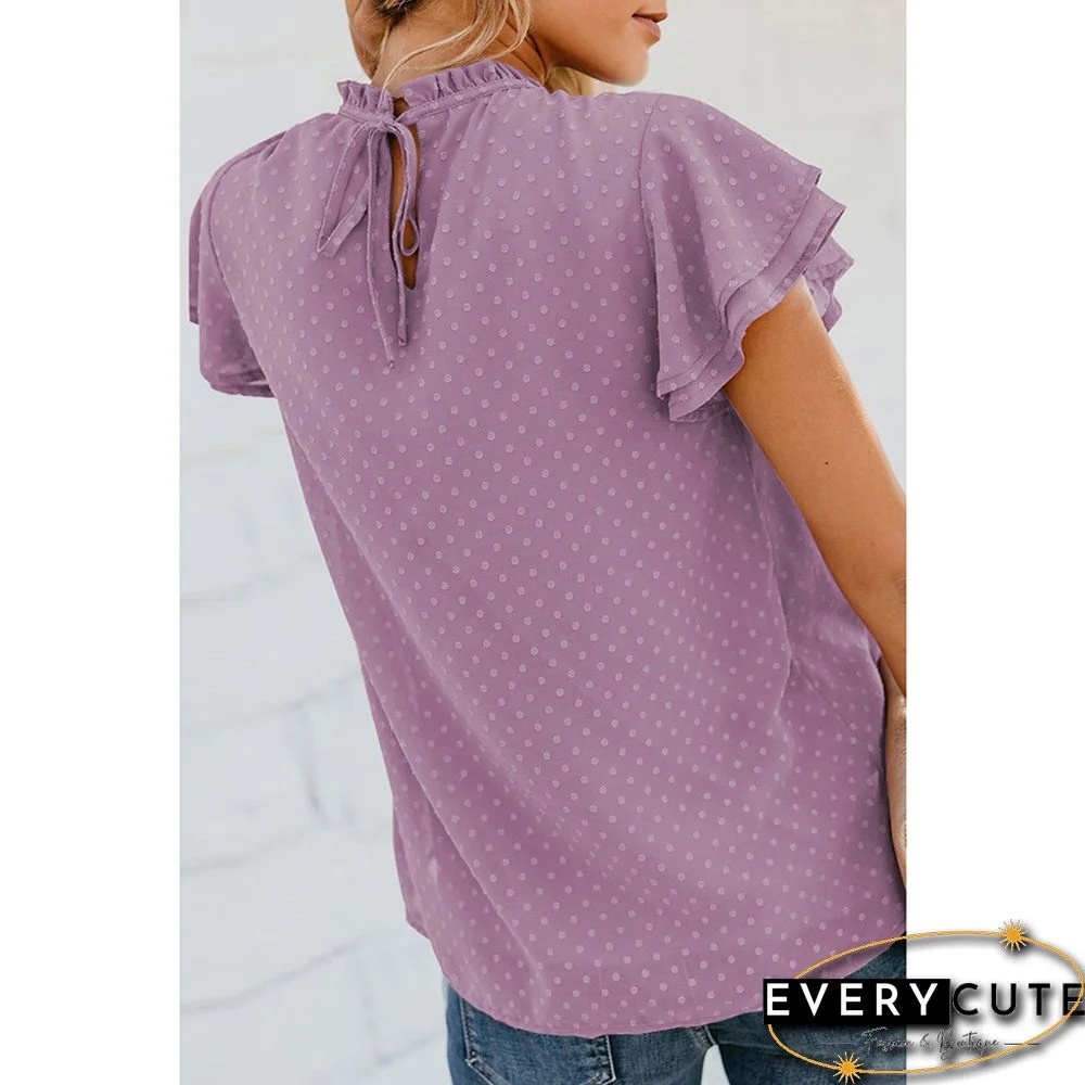 Purple Jacquard Layered Ruffle Short Sleeve Tops
