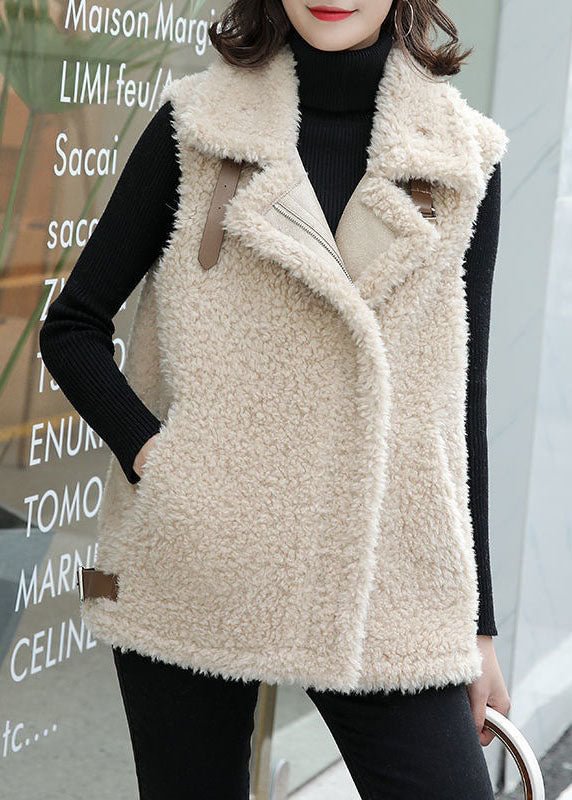 Bohemian Khaki Zip Up Pockets Faux Fur Winter Vest CK402- Fabulory
