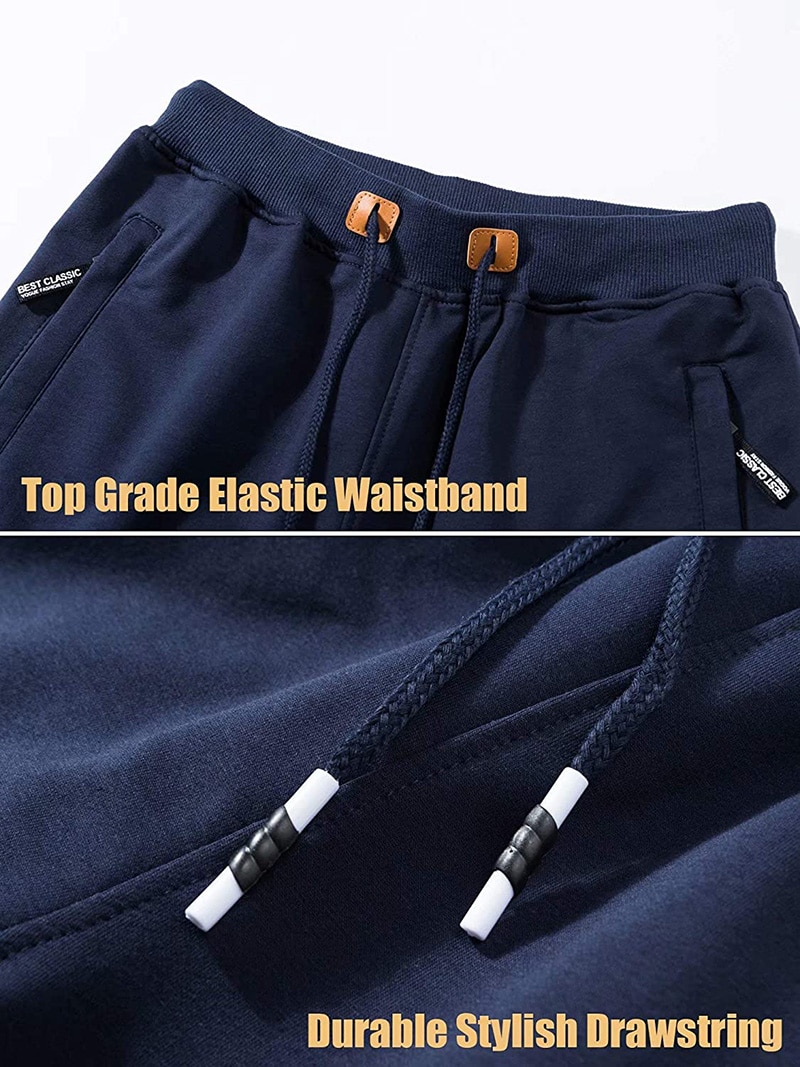 Men Cotton Running Elastic Waist Zipper Pockets Drawstring Gym Trainging Fitness Sports Joggers Shorts