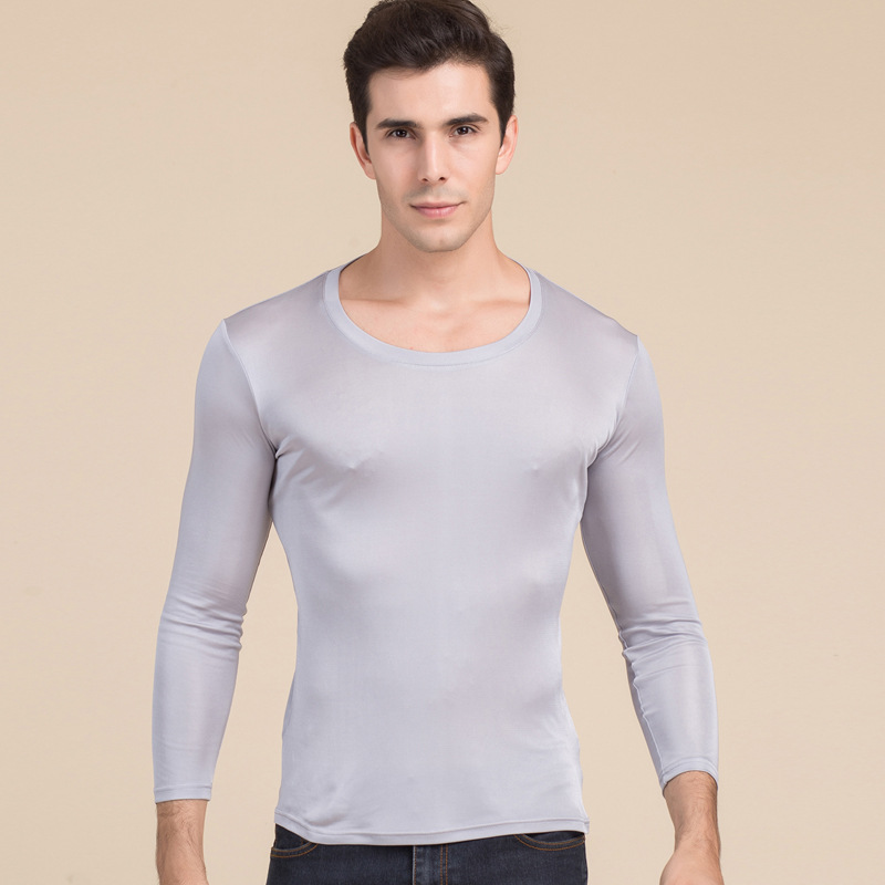 Silk T-shirt Men's Casual Long-sleeved Style Gray