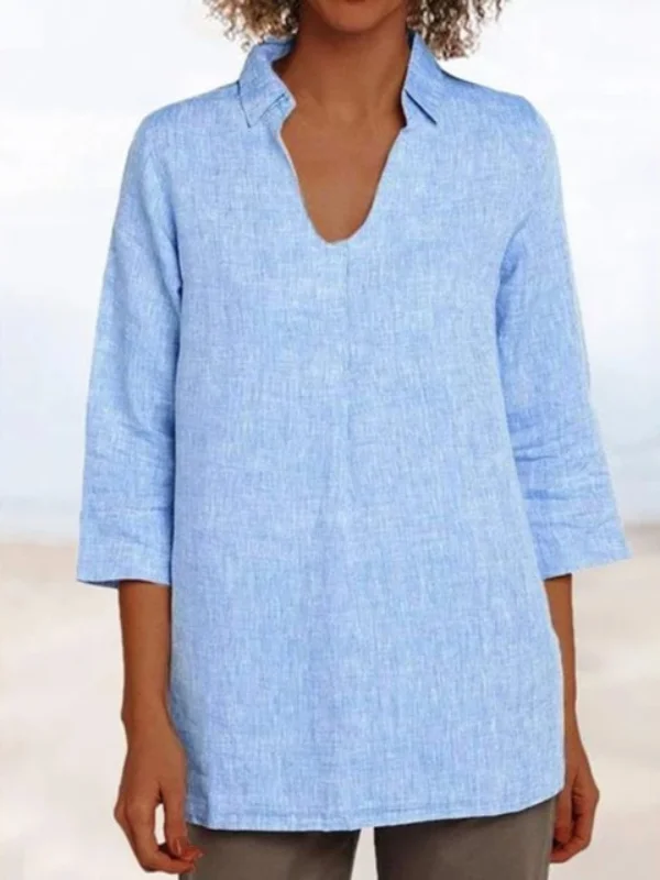 Women's Linen Loose Fitting 3/4 Sleeve Top