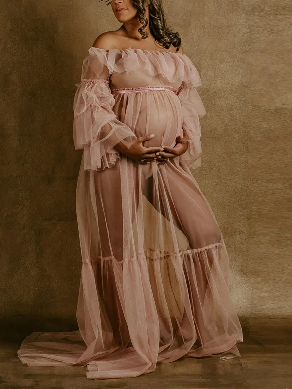 Maternity Tube Top Solid Color Photo Shoot Maxi Dress