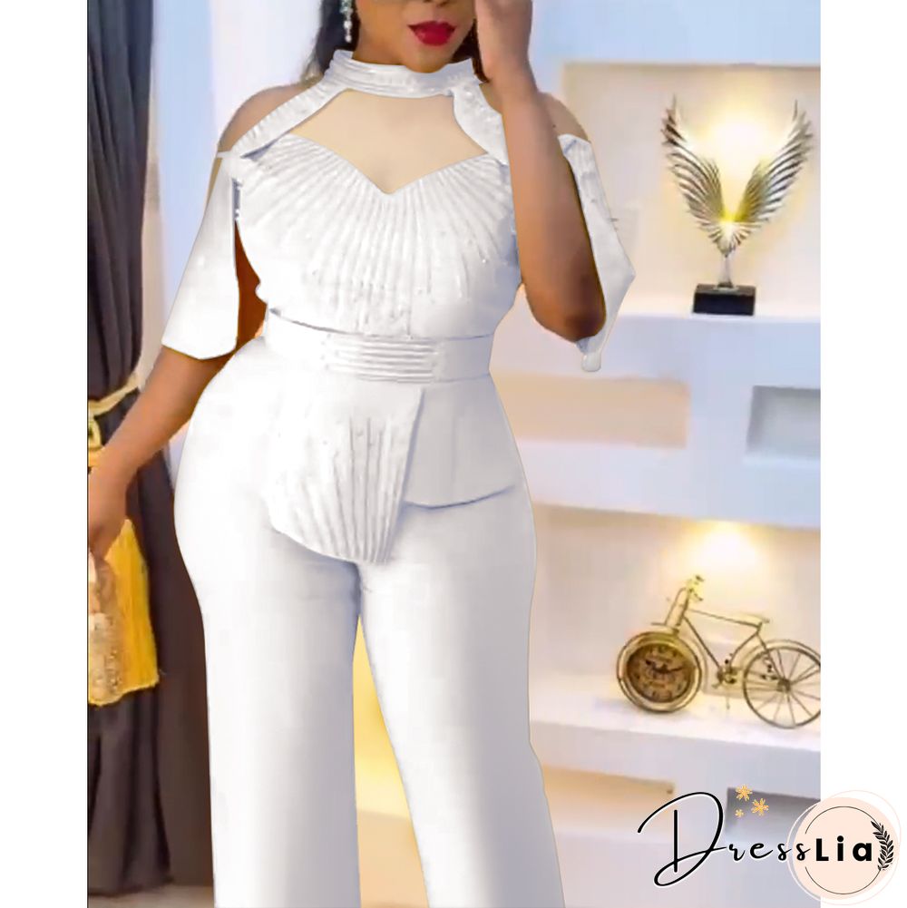 2 Piece Set Plus Size Women Party Clothes African Dashiki Ankara Outfits Summer Fashion Diamond Tops Pants Trousers Suits