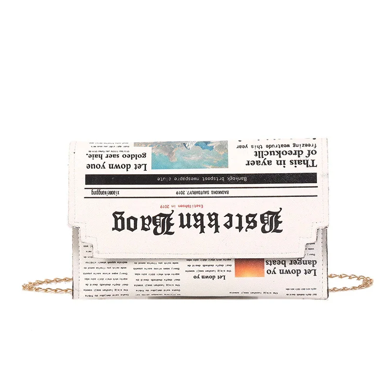 Mongw Envelope Bag Women 2022 New Personality Inkjet Newspaper Clutch Bags Joker Shoulder Messenger Bag Chain Evening Bags