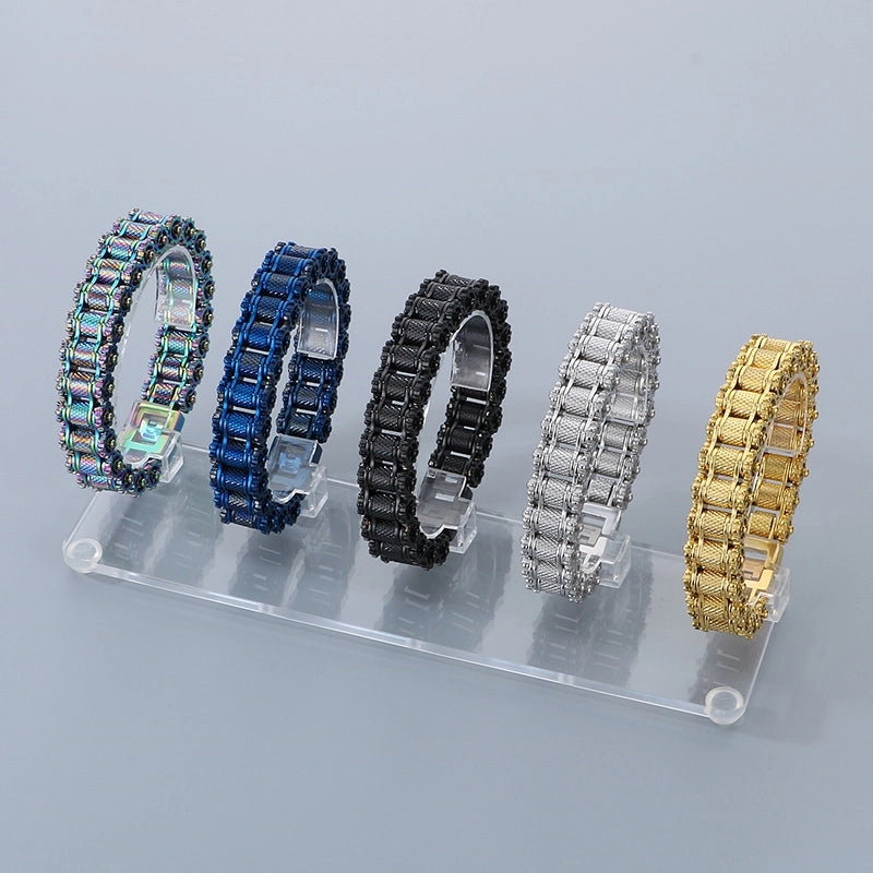 Hip-Hop Solid Color 304 Stainless Steel 18K Gold Plated Men's Bracelets