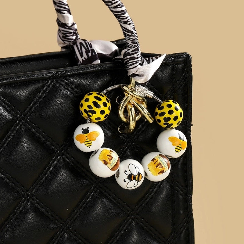 2 Pieces Cute Bee Wood Unisex Bag Pendant Keychain