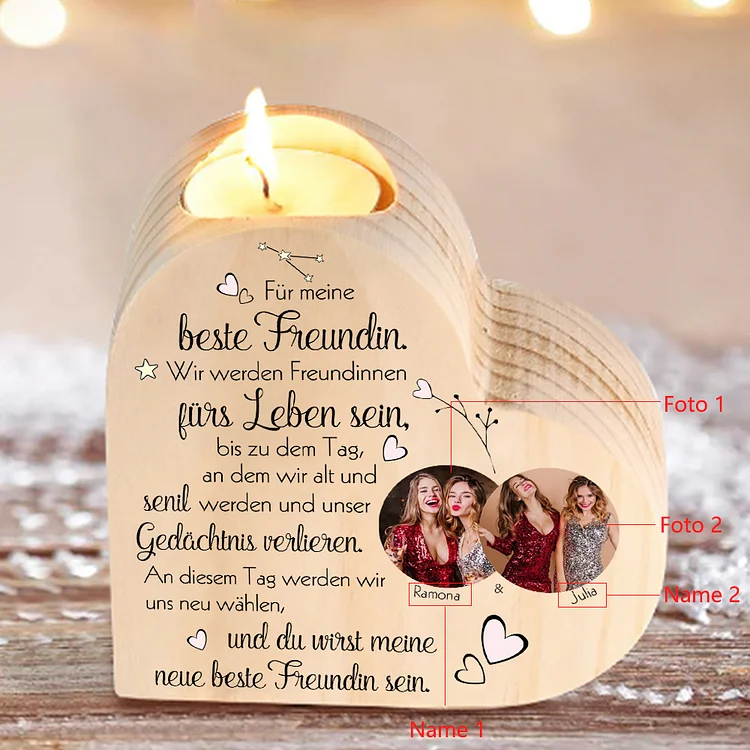 Kettenmachen Personalisierte 2 Namen & 2 Fotos Herzform Kerzenhalter-Wir werden Freundinnen fürs Leben sein-Für meine beste Freundin