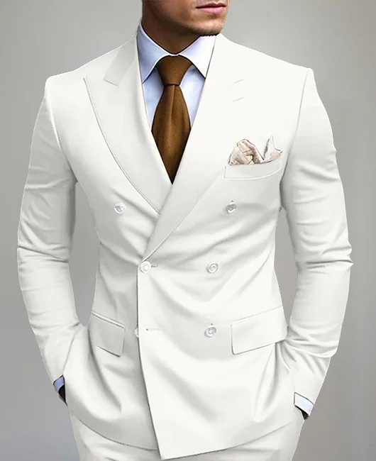 Business Peaked Lapel Double Breasted Solid Blazer Okaywear