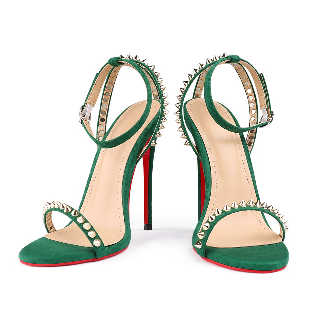 120mm Women's Sandals Stiletto Red Bottom High Heels Open Toe Ankle Strap Rivet Studs Shoes-MERUMOTE