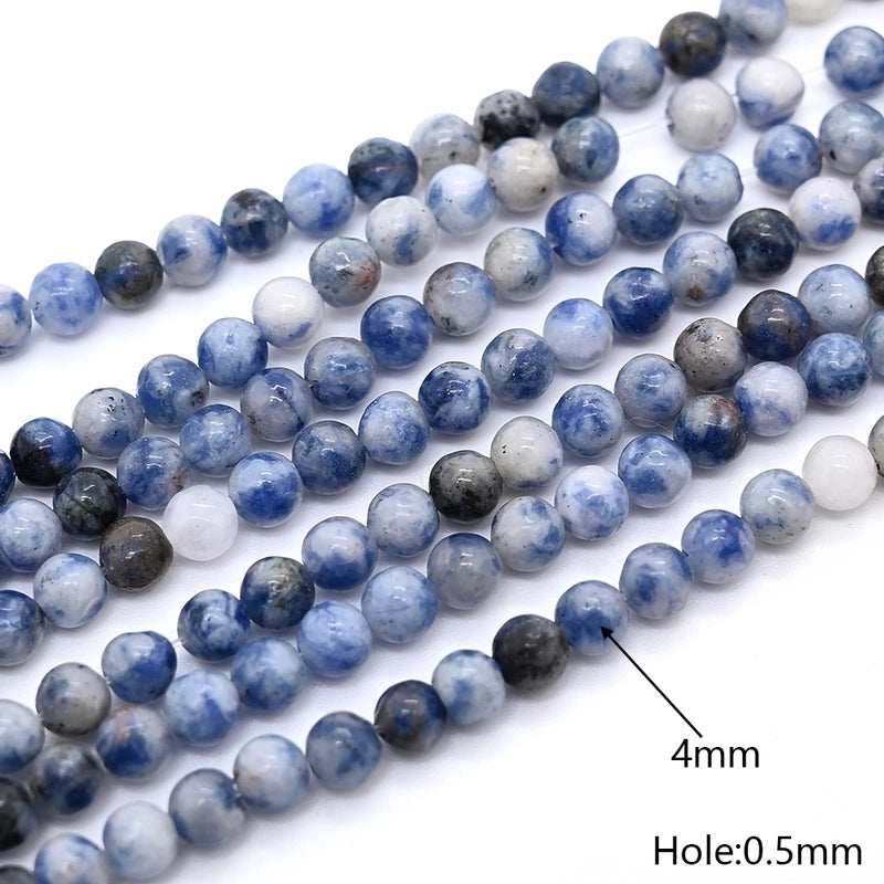 1 Strand/Package 10mm 6mm 8mm Hole Under 1mm Hole 1~1.9mm Natural Stone Blue Spot Jasper Round Marble Simple Polished Jewelry Accessories