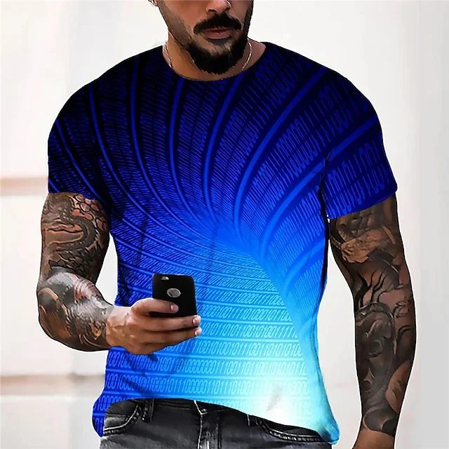 Men's Unisex T shirt 3D Print Geometric Graphic Prints Crew Neck Street Daily Print Short Sleeve Tops Casual Designer Big and Tall Sports Blue