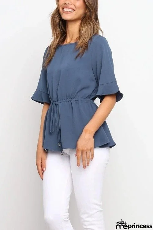 Flares Half Sleeve Drawstring Blouse