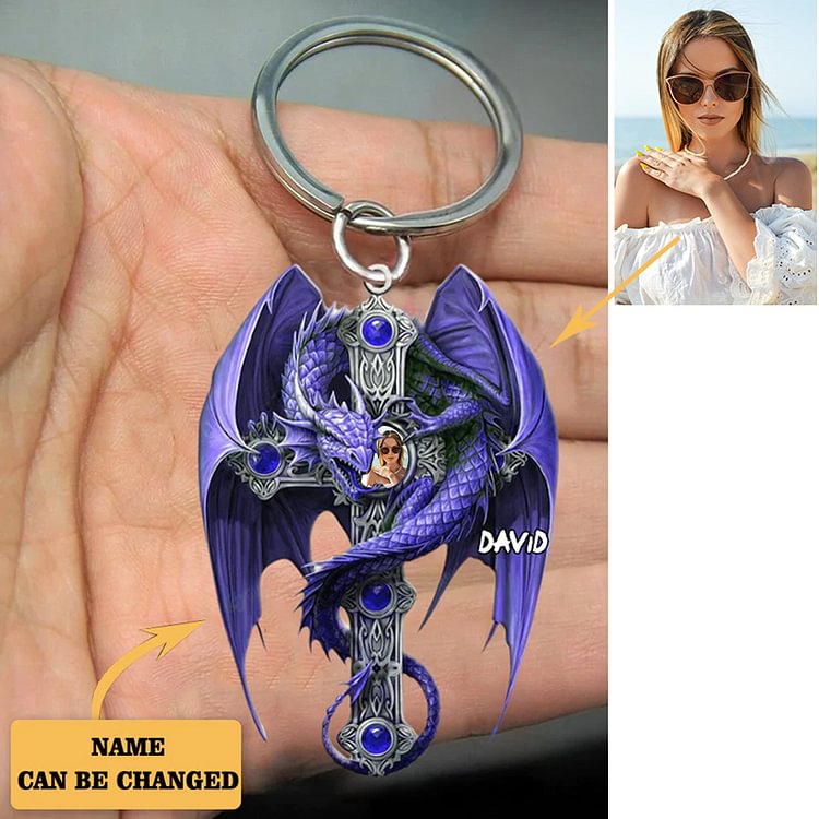 Personalized Dragon Cross Keychain