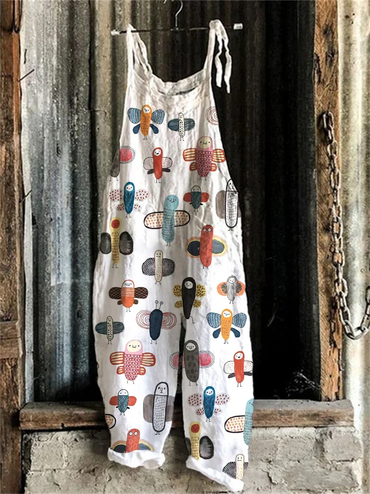 Funny Butterflies Colorful Pattern Linen Blend Jumpsuit