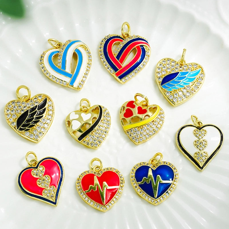 1 Piece 17.5*18mm 17*18.8mm Copper Zircon Heart Shape Pendant