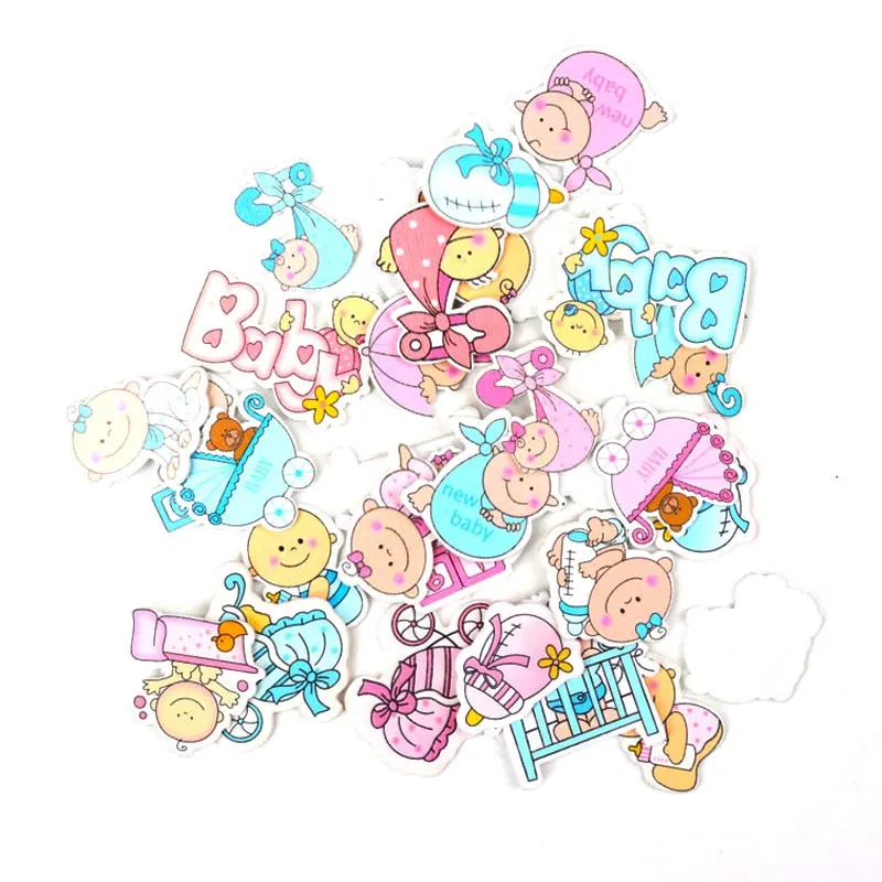 Blue/Pink Baby Series Pattern Scrapbooking Craft DIY Wood For Handmade Sewing Home Kids Birthdays Party Decorations 20pcs 35mm
