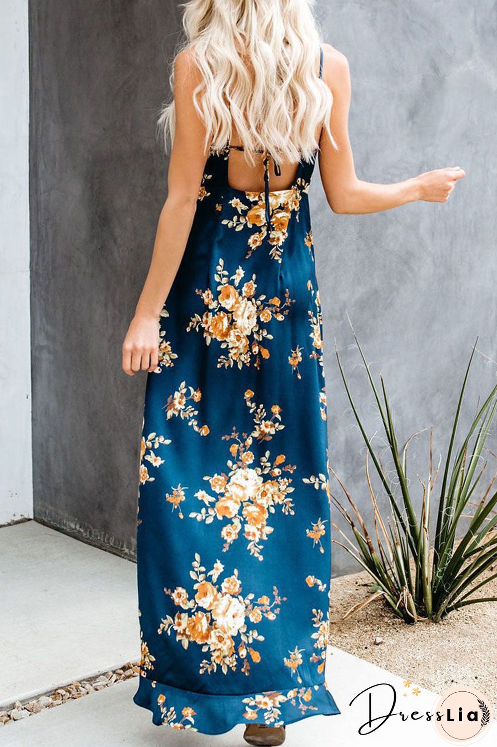 Fashion Street Print Split Joint V Neck Irregular Dresses