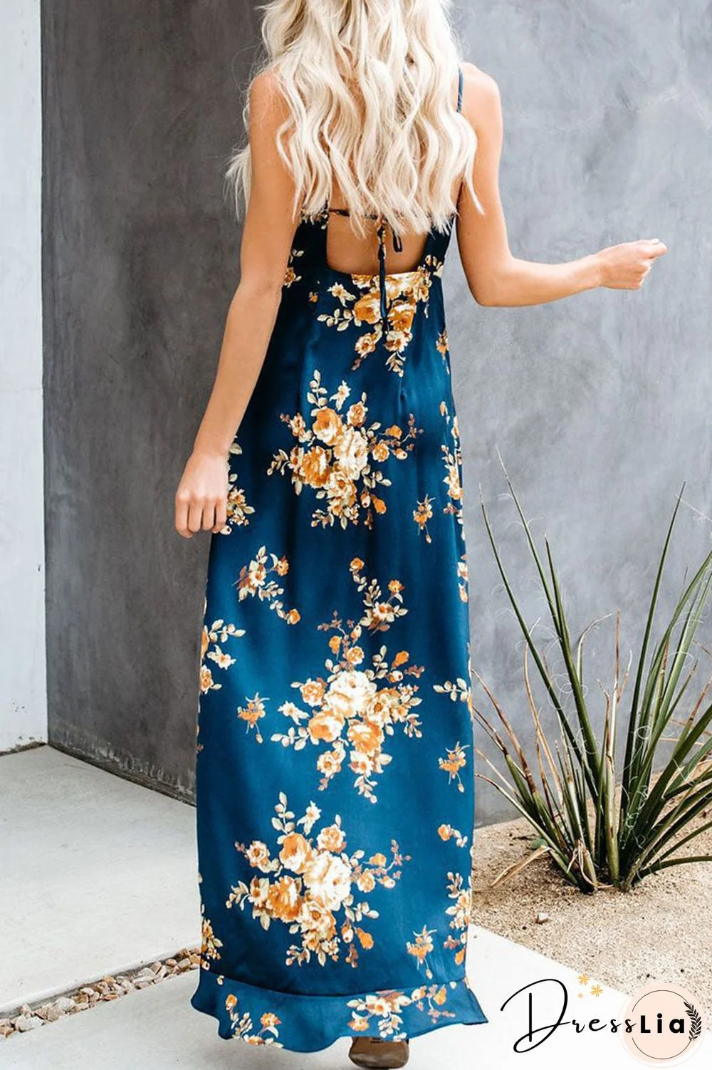 Fashion Street Print Split Joint V Neck Irregular Dresses