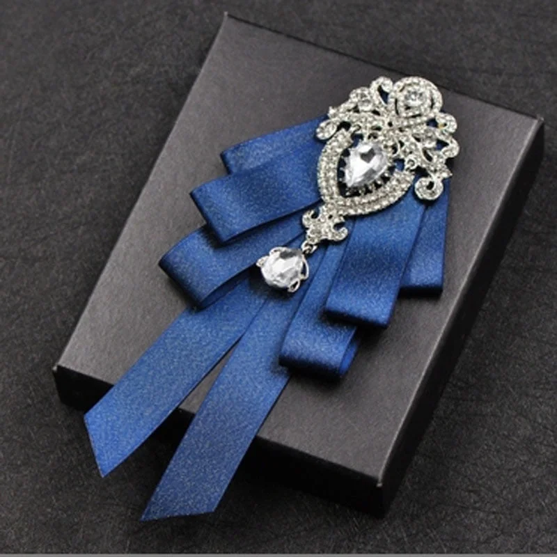 High-quality Fashion Handmade Red Diamond Bow Tie Wedding Collar Bowtie Brooch Pocket Towel Square Set Gifts for Men Accessories